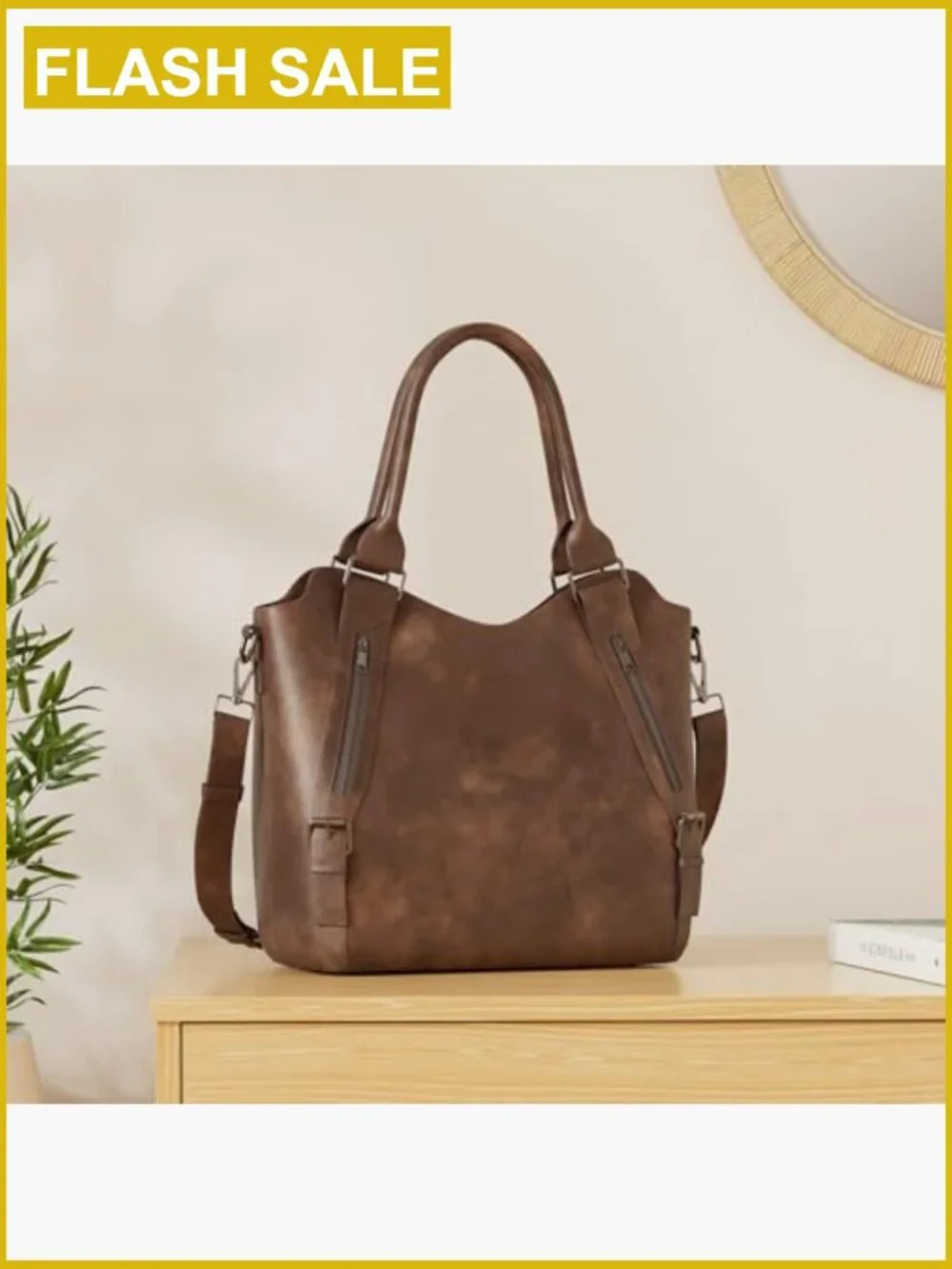 Large Hobo Bag with Multiple Pockets, Water Repellent Vegan Leather Shoulder Bag